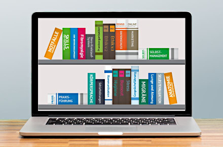 Fachbibliothek auf einem Notebook-Bildschirm geöffnet